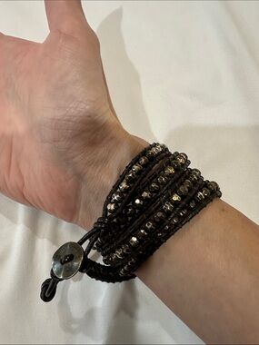 Premier Designs “It’s a Wrap” Chunky Dark Brown Wrap Bracelet w/ Metallic Beads